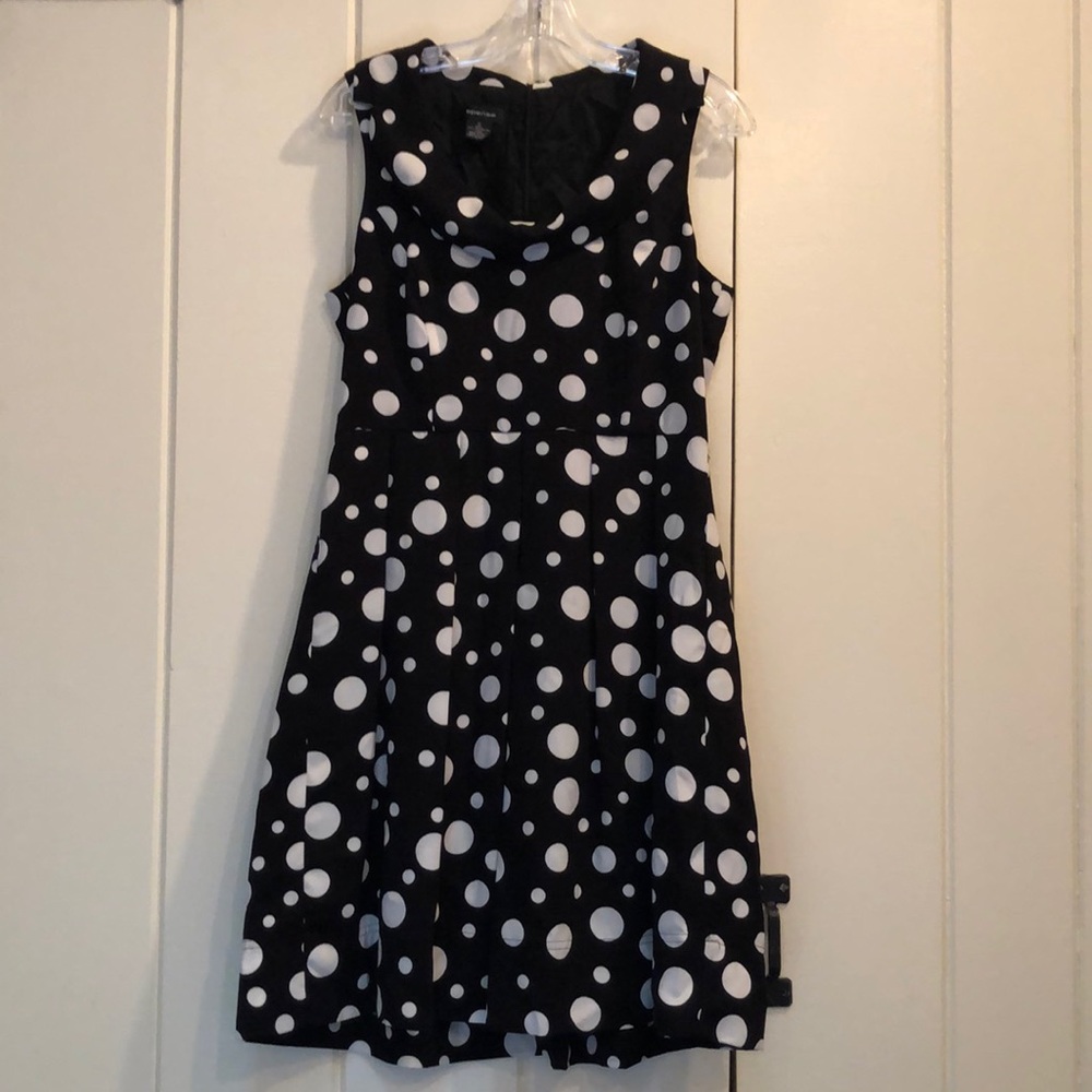 Black and white polkadot sleeveless dress size 10